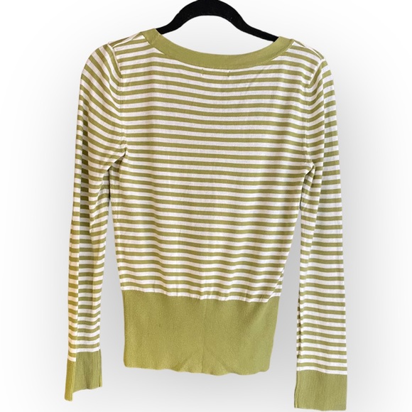 2 for $30 Banana Republic Stripe Green White Scoop Neck Sweater Size Medium - Picture 2 of 7